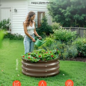 Metal Raised Garden Bed, 3 Pcs 2 x 2 x 1 ft Outdoor Galvanized Planter Garden Box, Open Bottom Design, Large Planter Raised Bed for Growing Vegetables, Flowers, Herbs, Succulents, Wood Grain