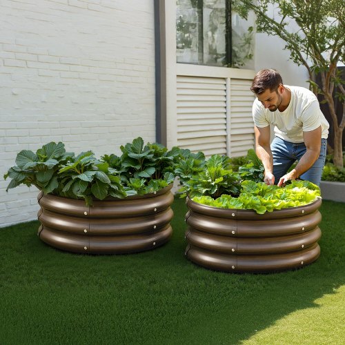 Metal Raised Garden Bed, 3 Pcs 2 x 2 x 1 ft Outdoor Galvanized Planter Garden Box, Open Bottom Design, Large Planter Raised Bed for Growing Vegetables, Flowers, Herbs, Succulents, Wood Grain - Image 7