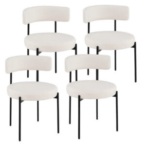 Boucle Dining Chair with Curved Backrest and Metal Legs Set of 4-White