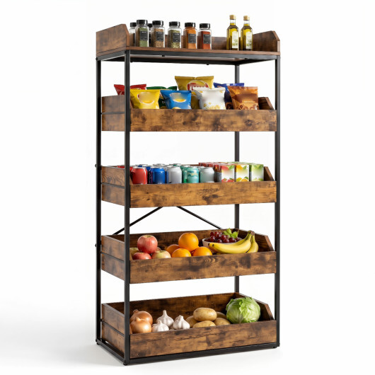 5-Tier Food Storage Rack with 4 Pull-out Drawers and Adjustable Feet-Rustic Brown - Image 4