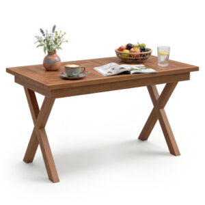 31.5″ Outdoor Teak Wood Coffee Table with Slatted Tabletop for Patio