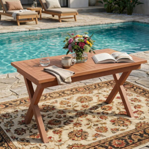 31.5″ Outdoor Teak Wood Coffee Table with Slatted Tabletop for Patio