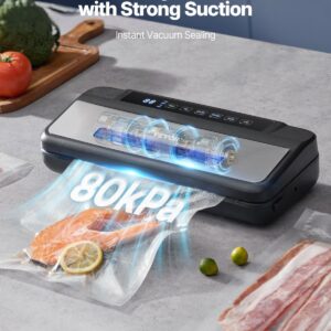 Vacuum Sealer Machine, 80Kpa 120W Powerful Compact Food Sealer, 7-in-1 Multi-Functional Food Vacuum Sealer, Automatic Air Sealing System with Built-in Cutter with 10 Vacuum Bags & 1 Bag Roll