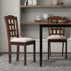 Set of 2 Wood Kitchen Chairs with Faux Leather Upholstered Seat-Coffee – Color: Coffee