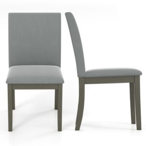 Upholstered Dining Chairs Set of 2 with Rubber Wood Legs and High Back-Gray – Color: Gray