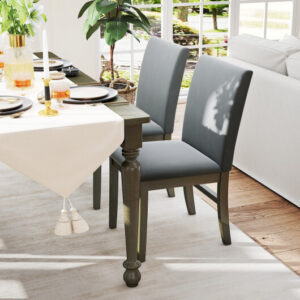 Upholstered Dining Chairs Set of 2 with Rubber Wood Legs and High Back-Gray – Color: Gray