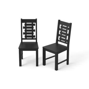 Wooden Dining Chair Set of 2 Solid Rubber Wood Kitchen Chairs-Black – Color: Black