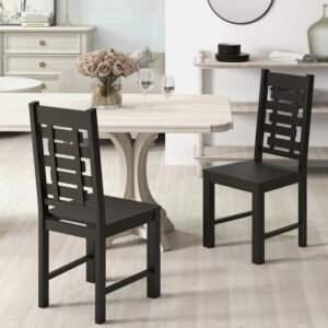 Wooden Dining Chair Set of 2 Solid Rubber Wood Kitchen Chairs-Black – Color: Black