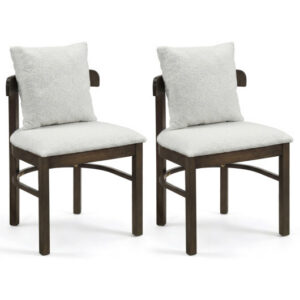 Fabric Upholstered Wood Dining Chairs Set of 2 with Removable Pillow-Gray – Color: Gray