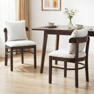 Fabric Upholstered Wood Dining Chairs Set of 2 with Removable Pillow-Gray – Color: Gray