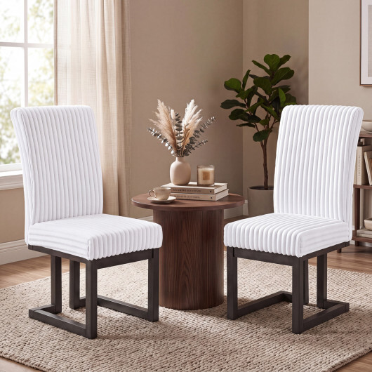 Upholstered Dining Chairs Set of 2 with Rubber Wood Legs and Padded Seat for Dining Room-White - Image 2