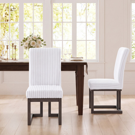 Upholstered Dining Chairs Set of 2 with Rubber Wood Legs and Padded Seat for Dining Room-White - Image 3