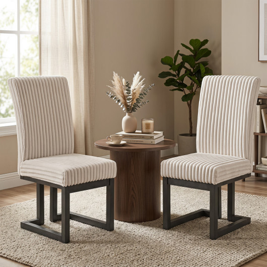 Upholstered Dining Chairs Set of 2 with Rubber Wood Legs and Padded Seat for Dining Room-White - Image 7