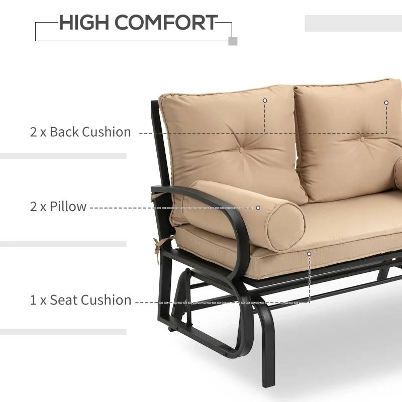 Outdoor Garden Patio Rocking Glider Chair Loveseat with Tan Khaki Cushions - Image 3