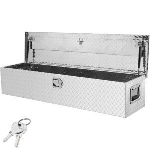 Heavy Duty Aluminum Truck Bed Tool Box, Diamond Plate Tool Box with Side Handle and Lock Keys, Storage Tool Box Chest Box Organizer for Pickup, Truck Bed, RV, Trailer, 48″x15″x15″, Silver