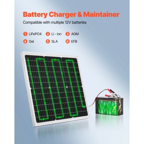 50W 12V Solar Battery Charger Maintainer, Mono Solar Panel Trickle Battery Charger with Upgraded MPPT Controller, IP65 Waterproof for Car Boat RV Trailer Flat Rooftop (Bracket Not Included) - Image 3