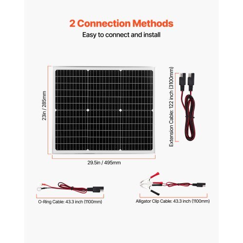 50W 12V Solar Battery Charger Maintainer, Mono Solar Panel Trickle Battery Charger with Upgraded MPPT Controller, IP65 Waterproof for Car Boat RV Trailer Flat Rooftop (Bracket Not Included) - Image 4