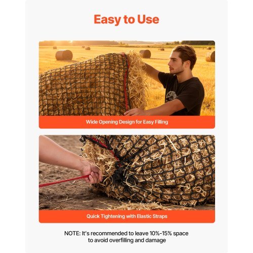 Round Bale Hay Net, 5.91 x 5.91 x 5.91 ft, 1.65 inch Holes, PE Material, Knotless Design, with Zip Ties, Needle Shuttle, Repair Twine and Storage Bag, Slow Feeder Round Bale Net for Horses - Image 5