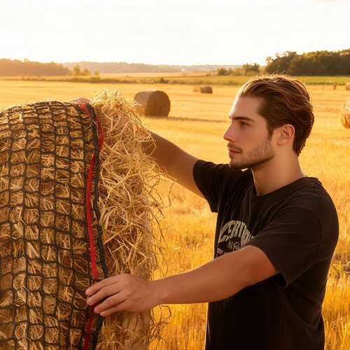 Round Bale Hay Net, 5.91 x 5.91 x 5.91 ft, 1.65 inch Holes, PE Material, Knotless Design, with Zip Ties, Needle Shuttle, Repair Twine and Storage Bag, Slow Feeder Round Bale Net for Horses - Image 7