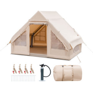 Inflatable Camping Tent 2/4/6 People Glamping Tent for Family Camping with Pump-Beige – Color: Beige