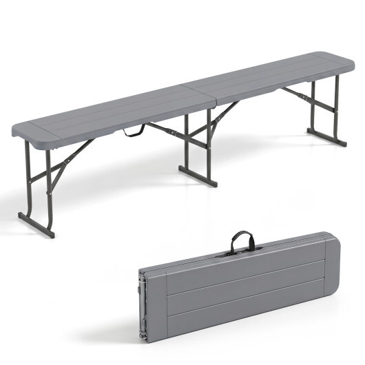 6 Feet Plastic Folding Bench Picnic Camping Dining Seat with Carrying Handle-Gray - Color: Gray - Size: 6 ft