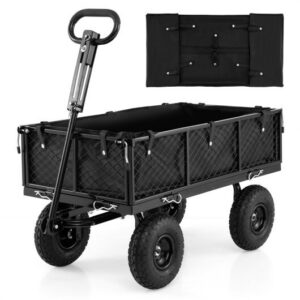 880 lbs Utility Wagon Flatbed with Removable Oxford Cloth Liner-Black – Color: Black