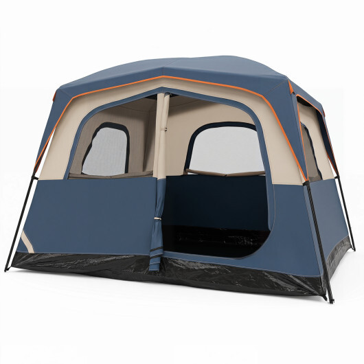 6-Person Camping Tent Easy Setup Family Cabin Tent with Top Rainfly Mesh Windows-Blue - Color: Navy