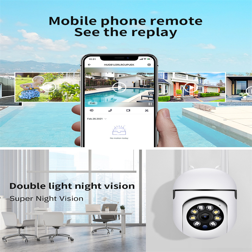 Wireless Wifi IP Camera Smart Home Mini Network Camcorder HD 1080P 360-degree Rotating Led Infrared Camera White - Image 5