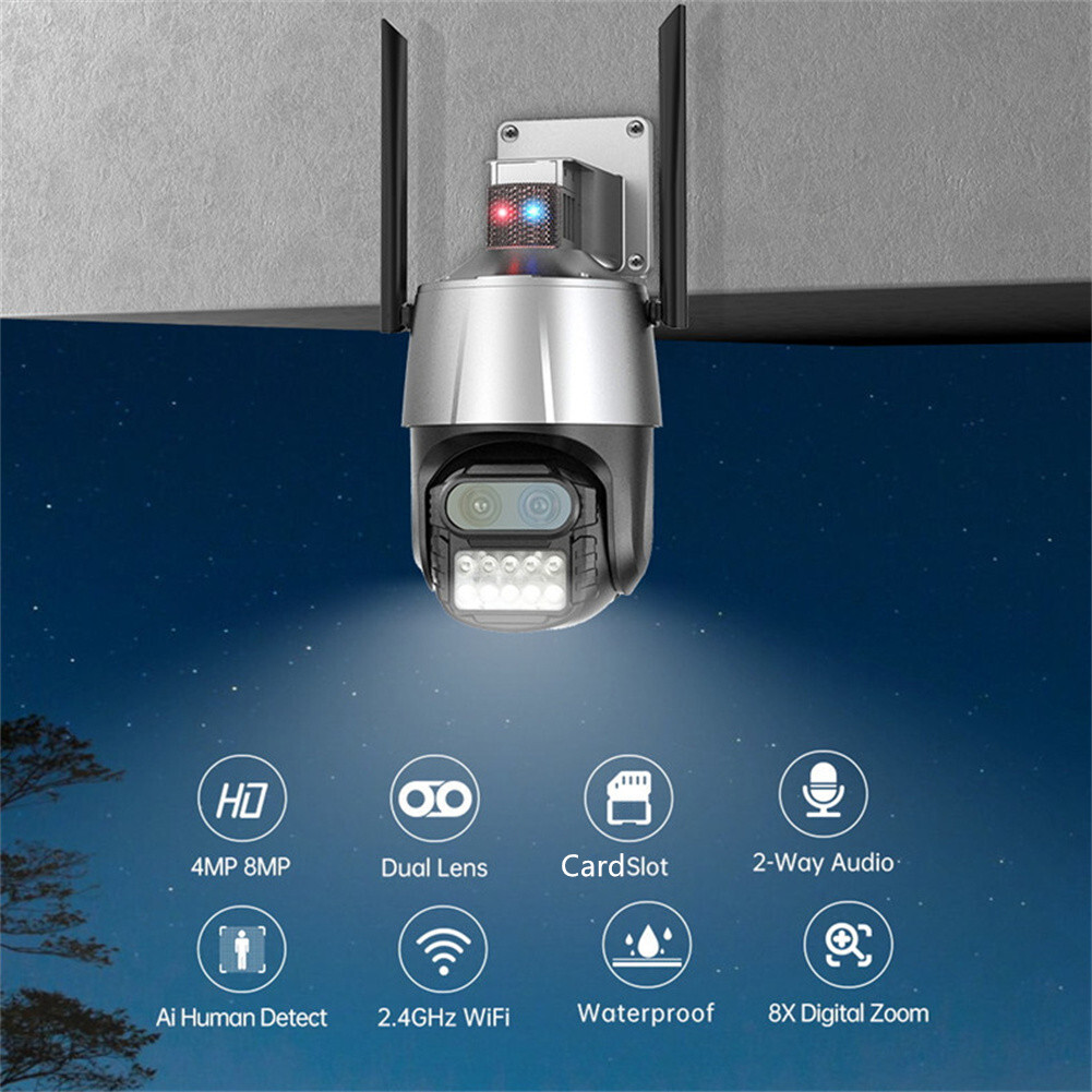 8mp Wifi Camera Dual Lens 8x Zoom Binocular Wireless Camcorder Waterproof Dome HD Surveillance Monitor Grey - Image 4