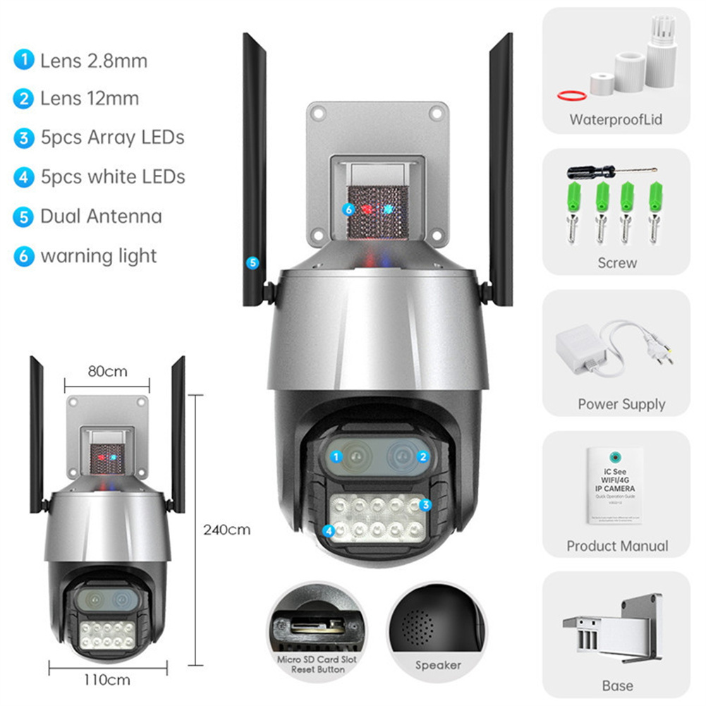 8mp Wifi Camera Dual Lens 8x Zoom Binocular Wireless Camcorder Waterproof Dome HD Surveillance Monitor Grey - Image 5