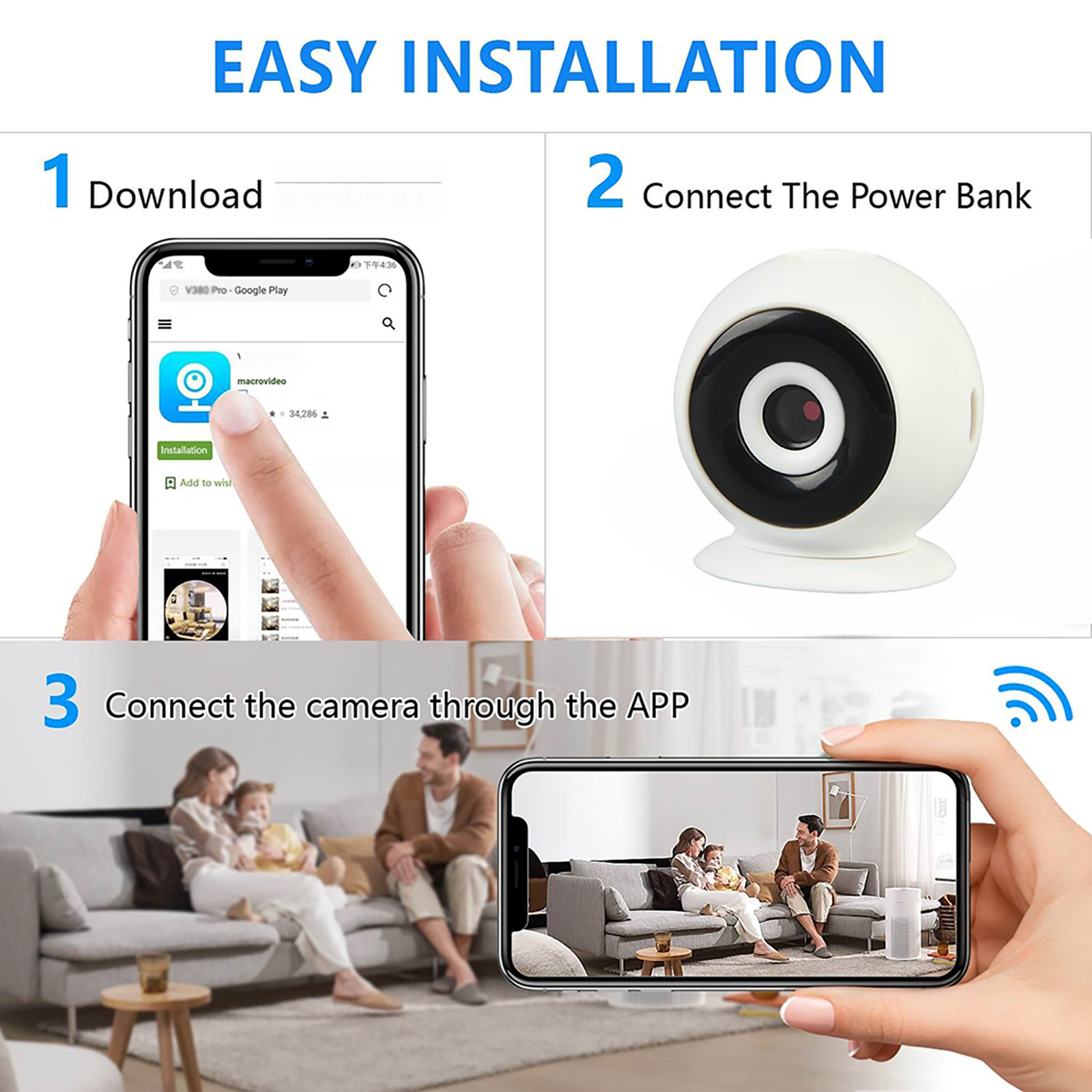 Security Camera Wi-Fi Wireless Indoor Camera Siren Alert Infrared Night Vision Smart 1080P HD Cams For Home Security Guard WS5 built-in battery - Image 4