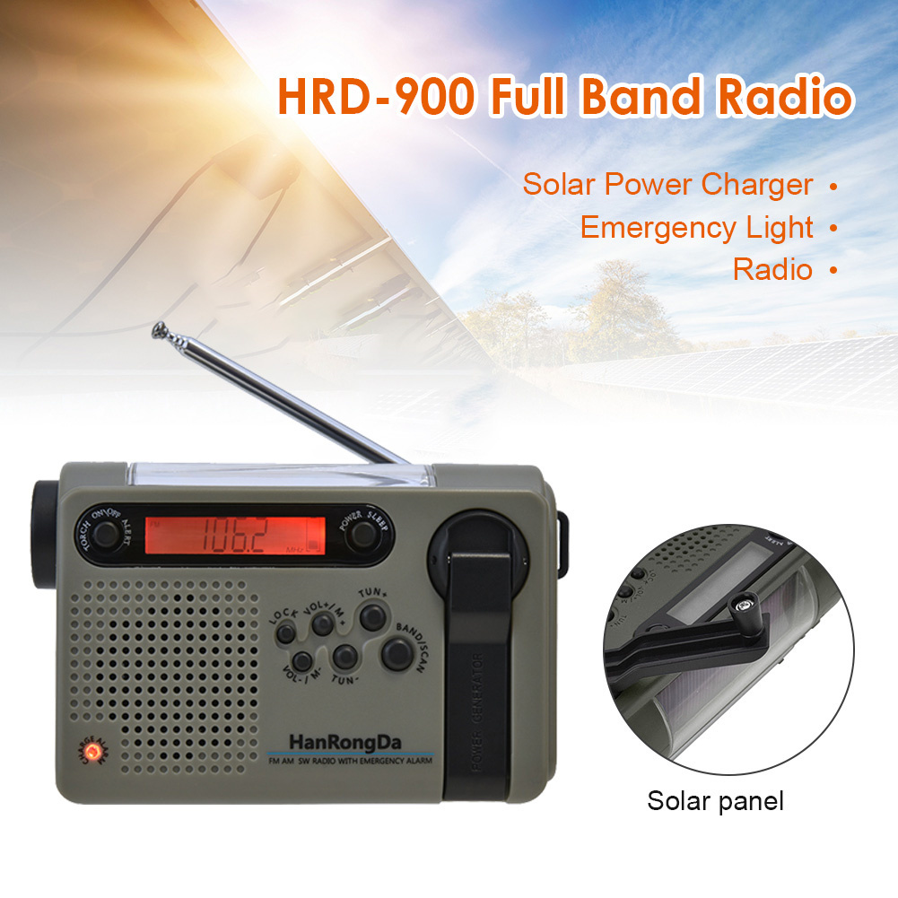 HRD900 Emergency Radio with 2000mAh Battery Backup Portable Full Band Radio Hand Crank Solar Power Charging Radio Green - Image 6