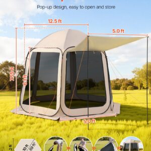 Screen House Tent, 10 x 9.2 ft, 4-8 Person Pop Up Screen Tent with Extended Awning, Portable Screened in Canopy with Carry Bag, Netting Sides, for Patio, Backyard, and Outdoor Activities, Beige