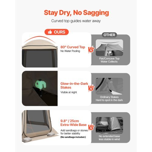 Screen House Tent, 10 x 9.2 ft, 4-8 Person Pop Up Screen Tent with Extended Awning, Portable Screened in Canopy with Carry Bag, Netting Sides, for Patio, Backyard, and Outdoor Activities, Beige - Image 3
