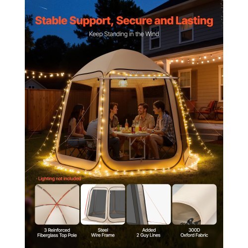 Screen House Tent, 10 x 9.2 ft, 4-8 Person Pop Up Screen Tent with Extended Awning, Portable Screened in Canopy with Carry Bag, Netting Sides, for Patio, Backyard, and Outdoor Activities, Beige - Image 4
