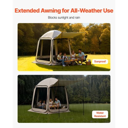 Screen House Tent, 10 x 9.2 ft, 4-8 Person Pop Up Screen Tent with Extended Awning, Portable Screened in Canopy with Carry Bag, Netting Sides, for Patio, Backyard, and Outdoor Activities, Beige - Image 5