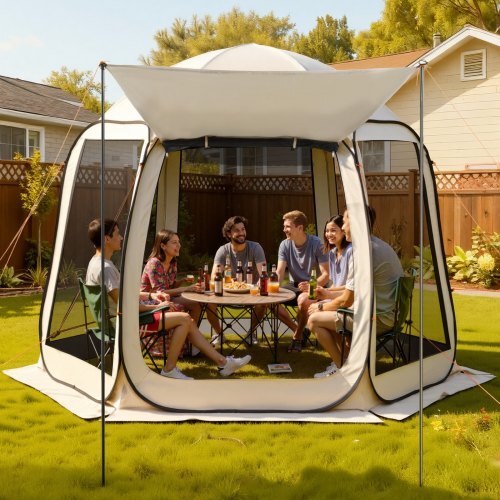 Screen House Tent, 10 x 9.2 ft, 4-8 Person Pop Up Screen Tent with Extended Awning, Portable Screened in Canopy with Carry Bag, Netting Sides, for Patio, Backyard, and Outdoor Activities, Beige - Image 7