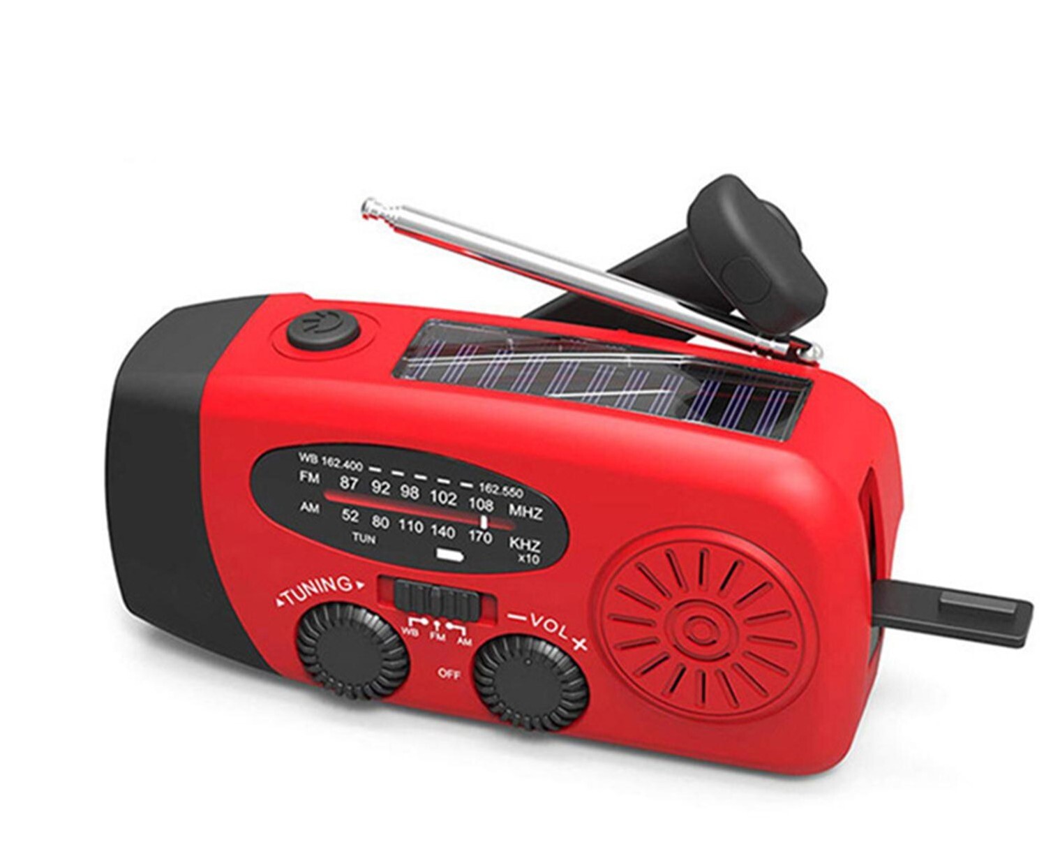 Portable Emergency Solar Radio 2000mah Battery Power Bank Charger Waterproof Super Bright Flash Light Red