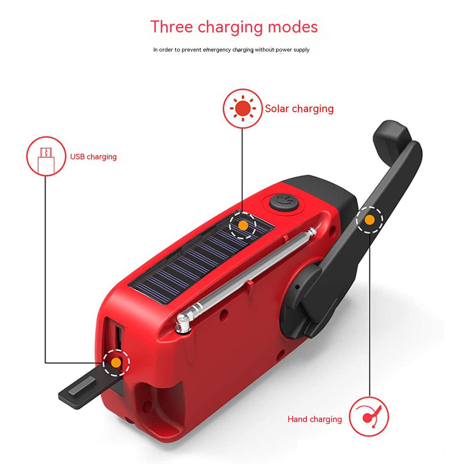 Portable Emergency Solar Radio 2000mah Battery Power Bank Charger Waterproof Super Bright Flash Light Red - Image 3