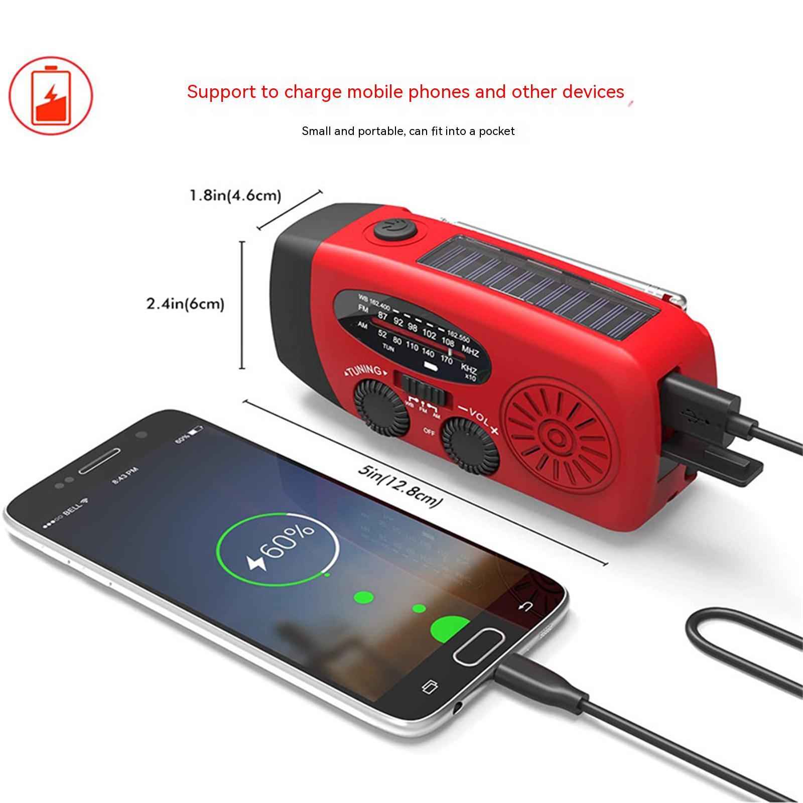 Portable Emergency Solar Radio 2000mah Battery Power Bank Charger Waterproof Super Bright Flash Light Red - Image 7