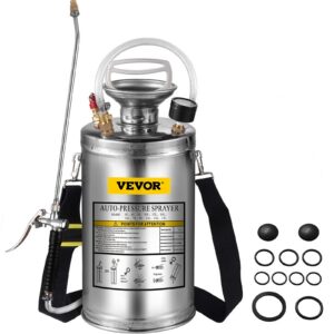1.5Gal Stainless Steel Sprayer, Set with 16″ Wand& Handle& 3.3FT Reinforced Hose, Hand Pump Sprayer with Pressure Gauge&Safety Valve, Adjustable Nozzle Suitable for Gardening& Sanitizing