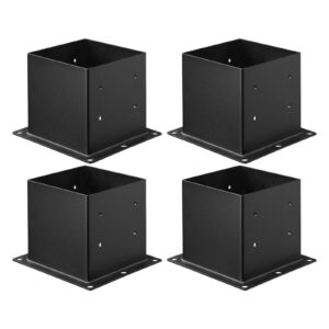 4×4 Post Base 4 Pcs, Inner Size 3.6×3.6 inch / 92×92 mm Post Brackets, Heavy Duty Carbon Steel Decking Posts, Wood Posts Brackets for Pavilion Deck Railing Support Deck Base Plate, Black