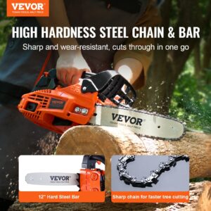 Gas Chainsaw, 25.4CC 12″ 1.2HP, Gasoline Powered Chain Saw, Handheld Cordless Petrol Chainsaws for Tree Wood Branch Cutting, Tree Trimming, Land Clearing, Farm Garden Ranch Forest Cutting Use
