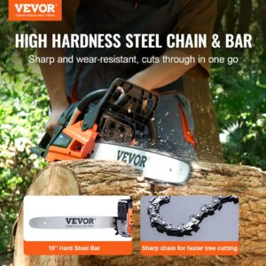 Gas Chainsaw, 52CC 18″ 2.55HP, Gasoline Powered Chain Saw, Handheld Cordless Petrol Chainsaws for Tree Wood Branch Cutting, Tree Trimming, Land Clearing, Farm Garden Ranch Forest Cutting Use