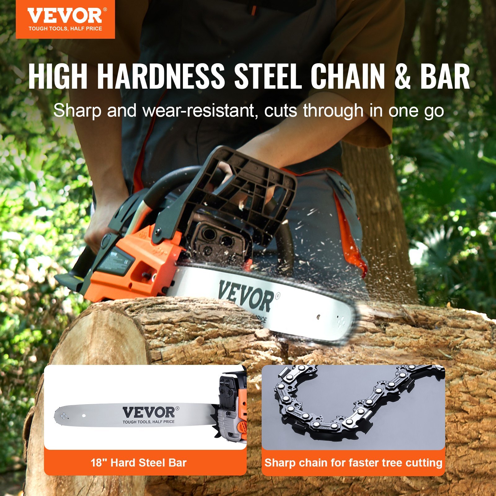 Gas Chainsaw, 52CC 18" 2.55HP, Gasoline Powered Chain Saw, Handheld Cordless Petrol Chainsaws for Tree Wood Branch Cutting, Tree Trimming, Land Clearing, Farm Garden Ranch Forest Cutting Use - Image 2