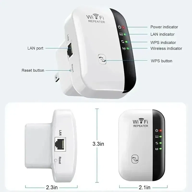 Color: black - Wifi Repeater Wireless Signal Amplifier Extended Network Enhancer EU US Home Router 300m Thro - Image 6