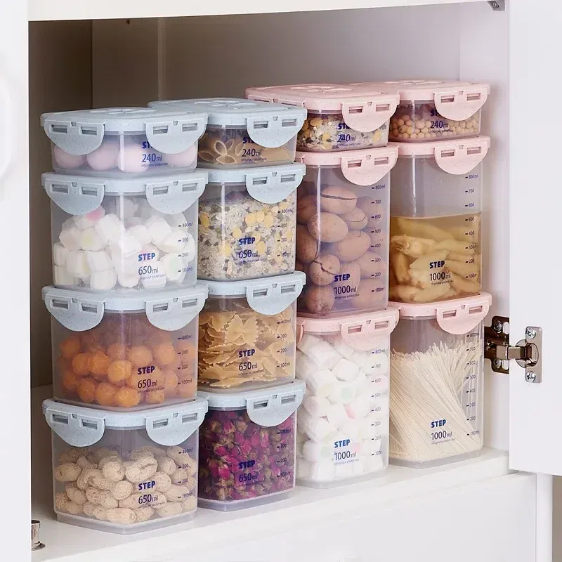 Color: Sky blue - WBBOOMING Healthy Plastic Box Food Storage Box Storage Tank Airtight Plastic Containers Sealed Cans For Coarse Cereals Grains - Image 5