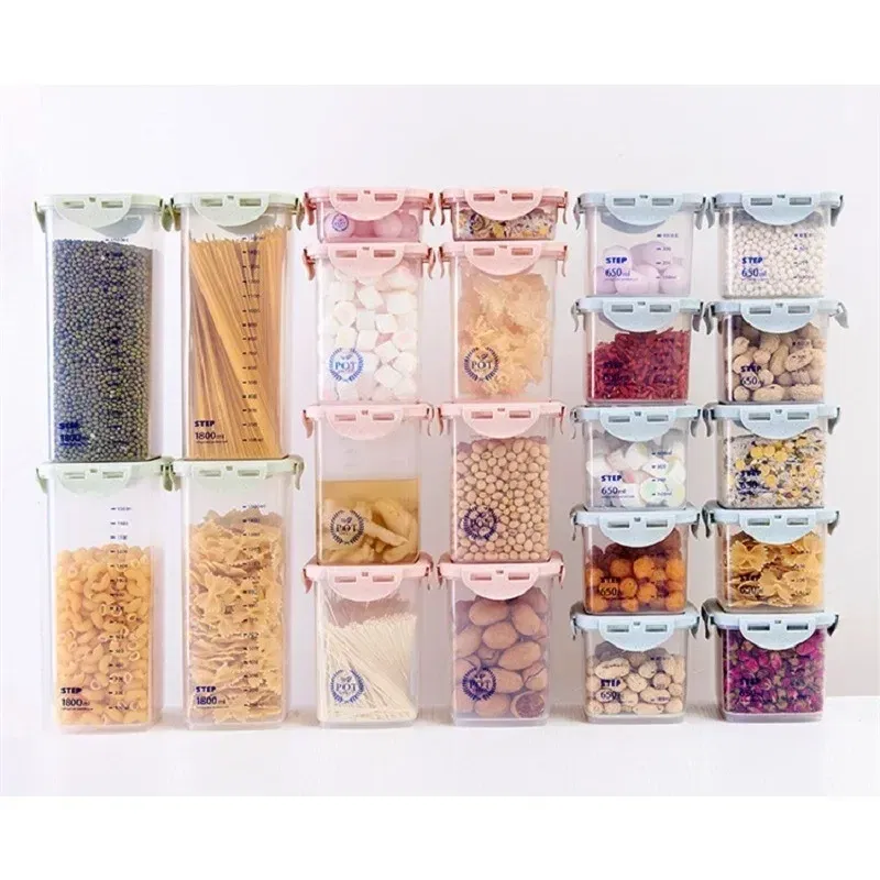 Color: Sky blue - WBBOOMING Healthy Plastic Box Food Storage Box Storage Tank Airtight Plastic Containers Sealed Cans For Coarse Cereals Grains - Image 3