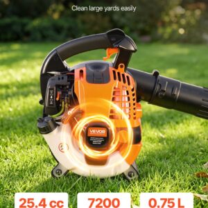 Gas Leaf Blower, 25.4CC 4-Stroke Gas Powered Handheld Leaf Blower with 0.75L Fuel Tank, 340 CFM Air Volume, 130 MPH Air Speed, Ideal for Lawn Care, Leaves Cleaning, Yard Debris & Snow Removal