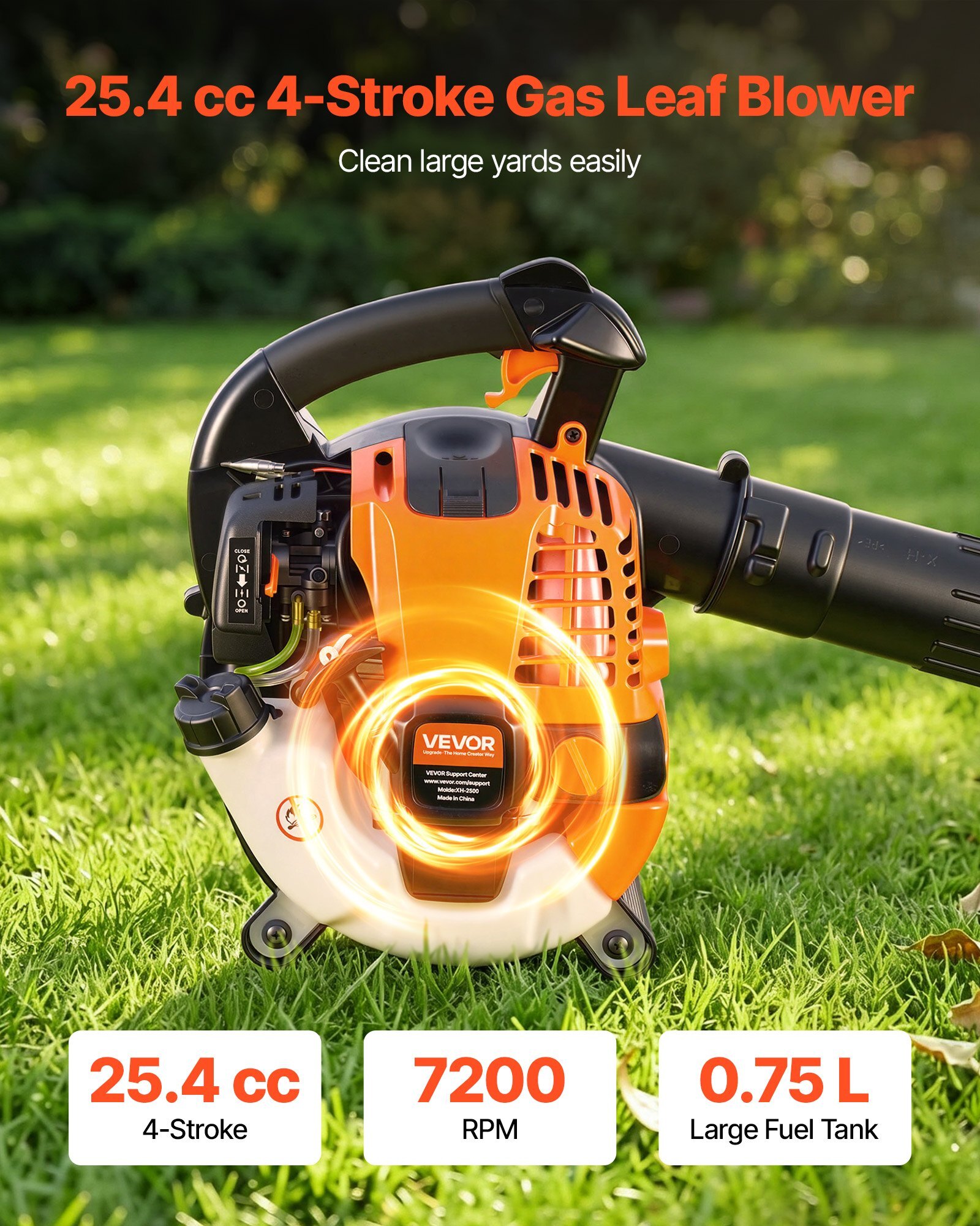 Gas Leaf Blower, 25.4CC 4-Stroke Gas Powered Handheld Leaf Blower with 0.75L Fuel Tank, 340 CFM Air Volume, 130 MPH Air Speed, Ideal for Lawn Care, Leaves Cleaning, Yard Debris & Snow Removal